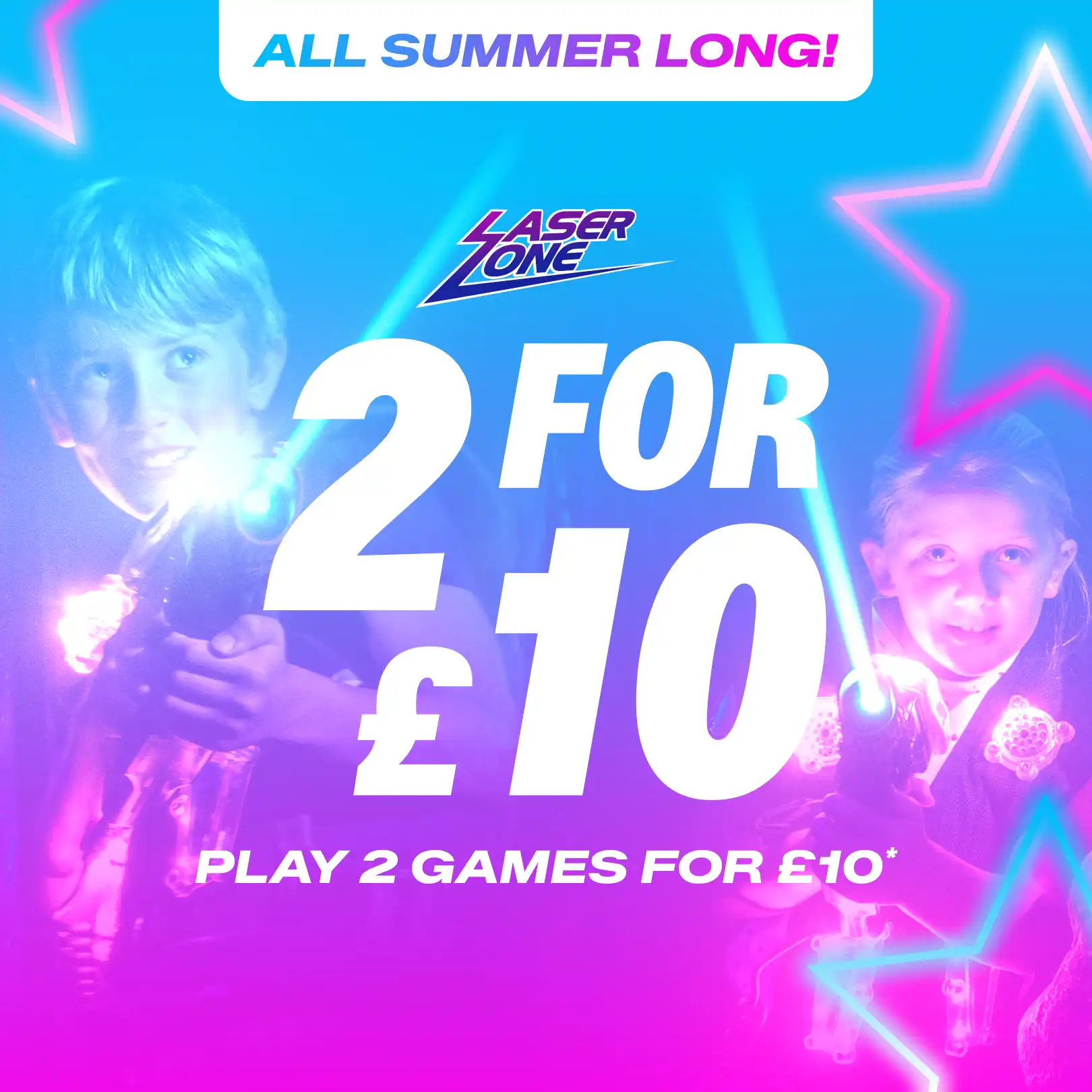 2 Games for £10 - Play 2 games for just £10 every day during the summer holidays*